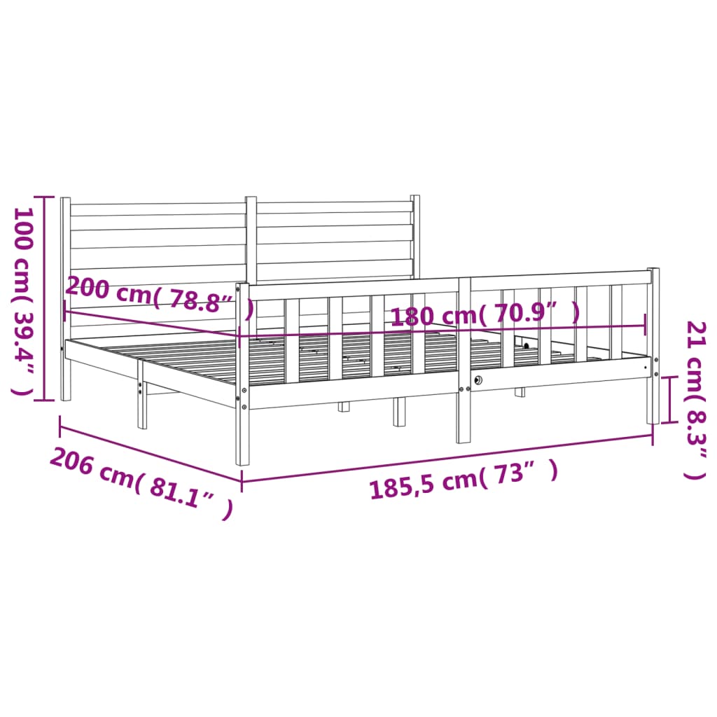 Estructura de cama con cabecero madera maciza 180x200 cm vidaXL