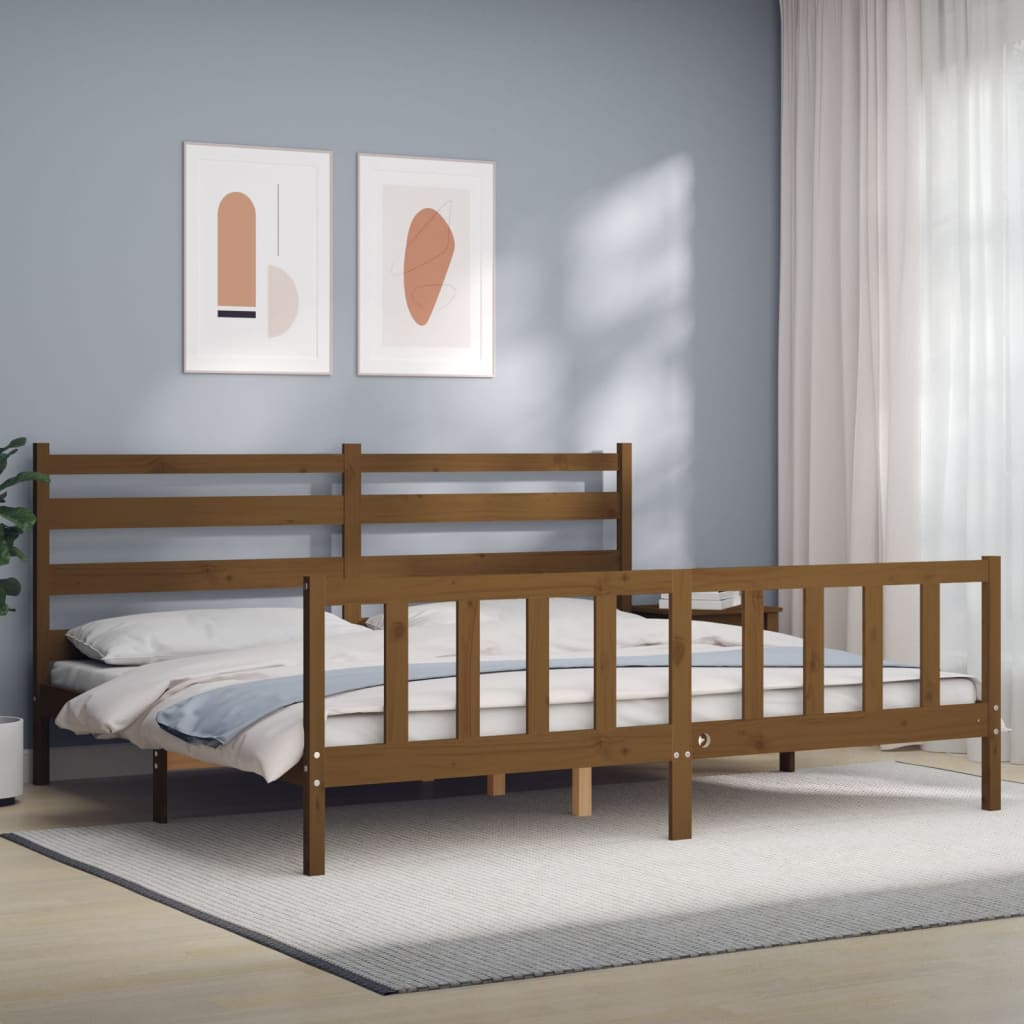 Vetonek Estructura cama y cabecero madera maciza marrón miel 200x200 cm