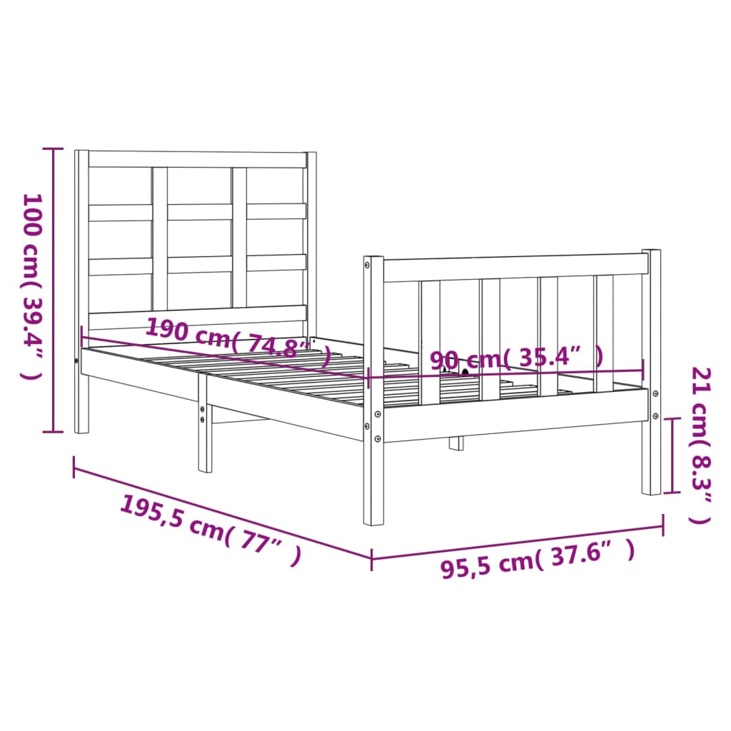 Estructura de cama sin colchón madera maciza de pino 90x190 cm vidaXL