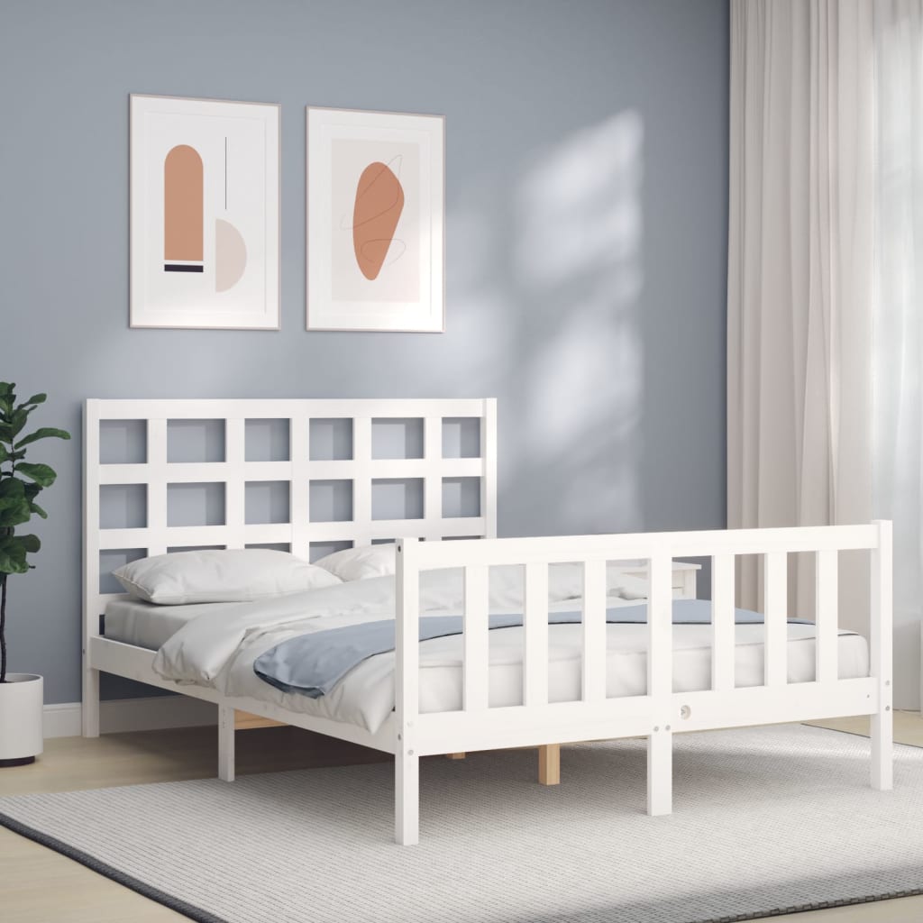 Vetonek Estructura de cama sin colchón madera de pino blanca 140x190 cm