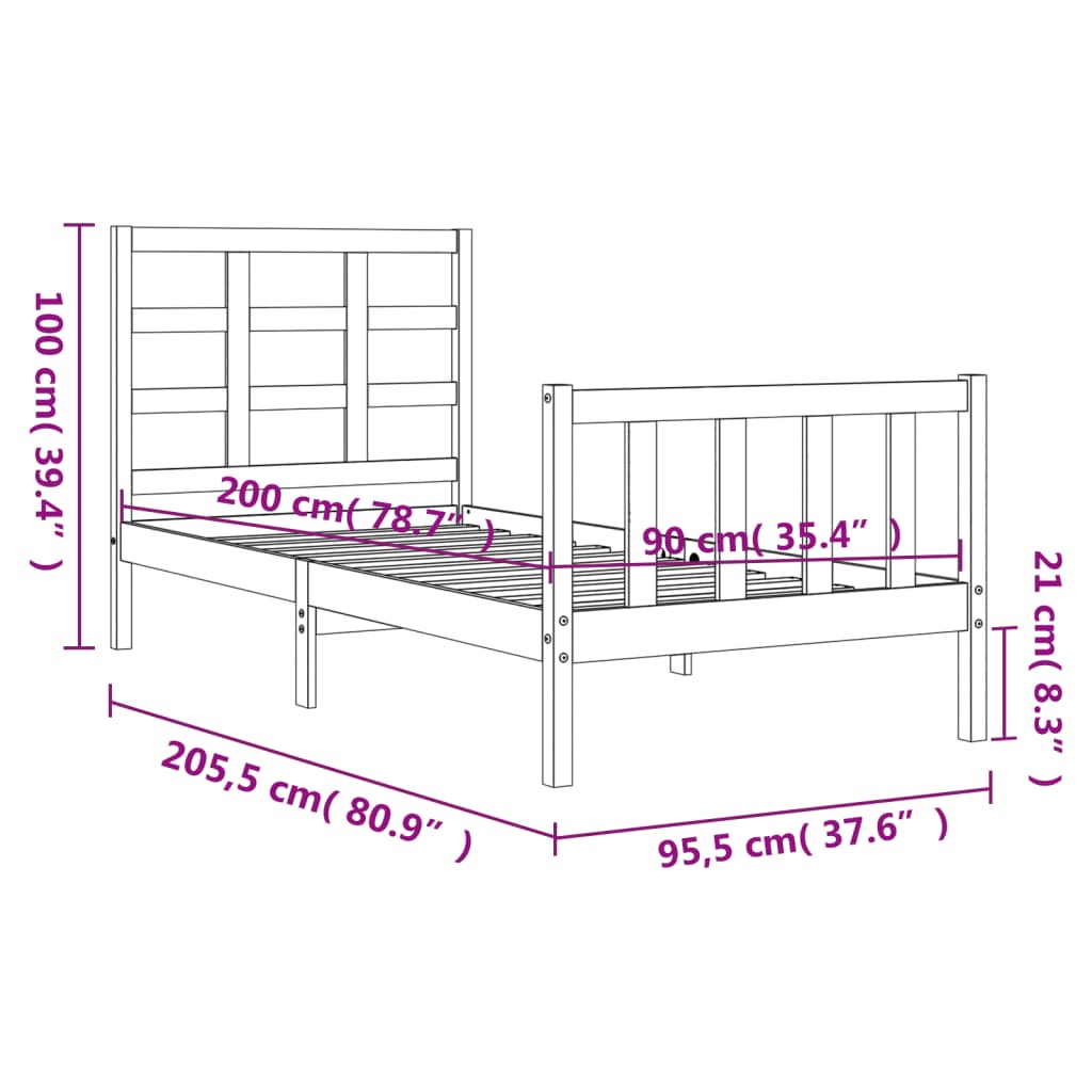 Estructura de cama sin colchón madera de pino blanca 90x200 cm vidaXL