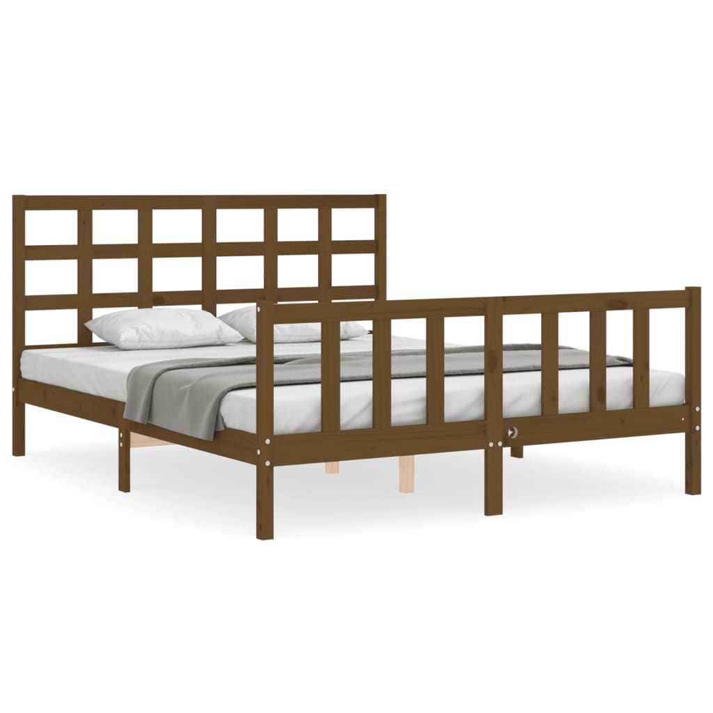 Estructura de cama matrimonio con cabecero madera marrón miel vidaXL