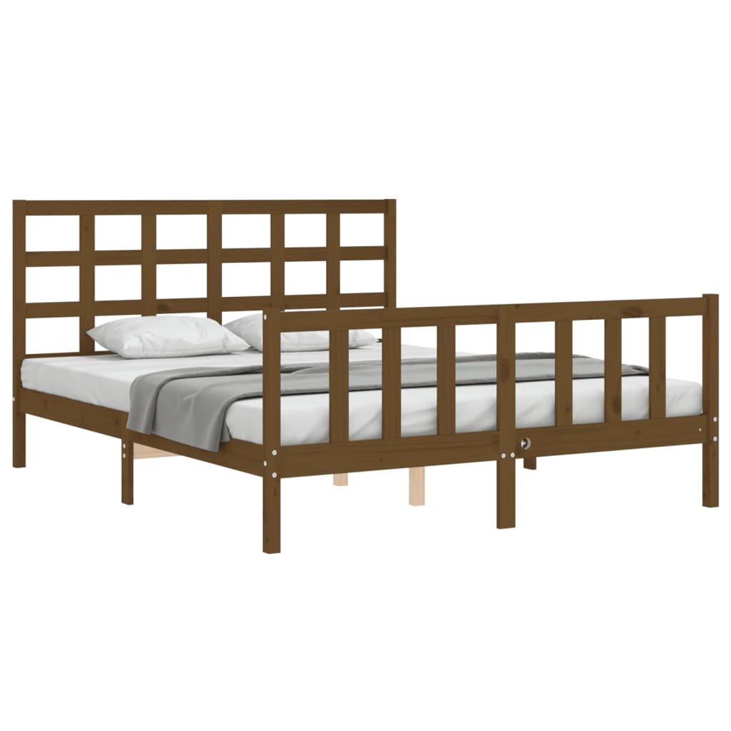 Estructura de cama matrimonio con cabecero madera marrón miel vidaXL