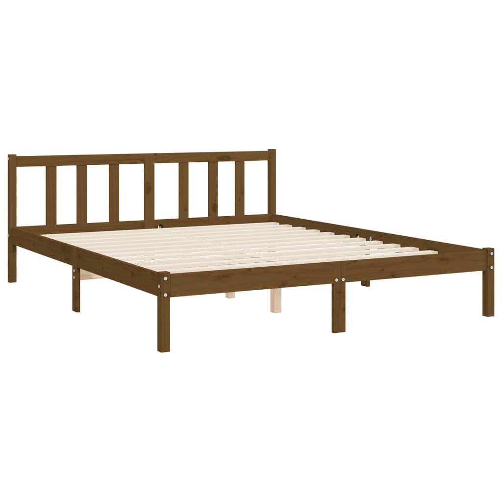 Estructura de cama matrimonio con cabecero madera marrón miel vidaXL