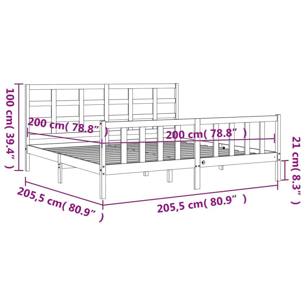 Estructura de cama sin colchón madera maciza de pino 200x200 cm vidaXL