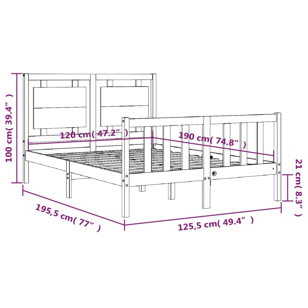 Estructura cama de matrimonio con cabecero madera maciza blanco vidaXL