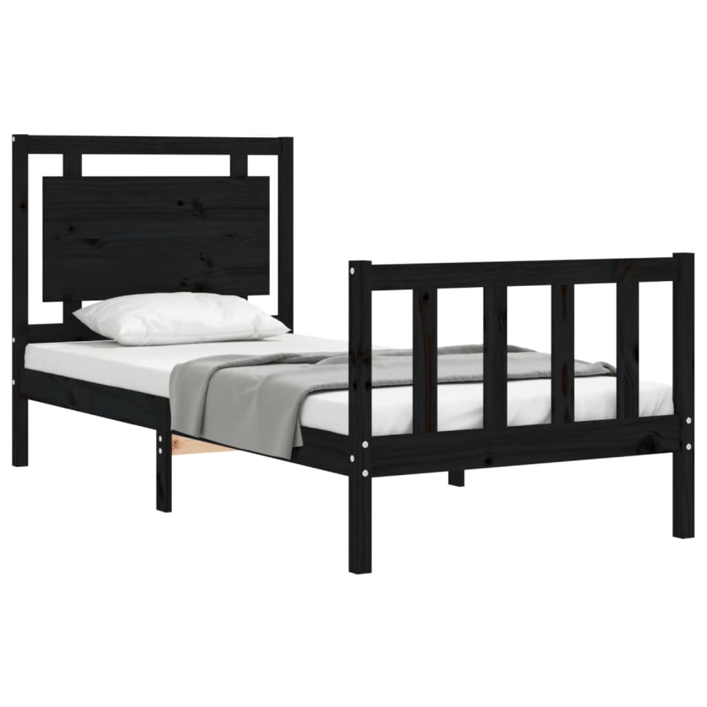Estrutura de cama com cabeceira de madeira maciça preta 90x200 cm V3254 Vetonek