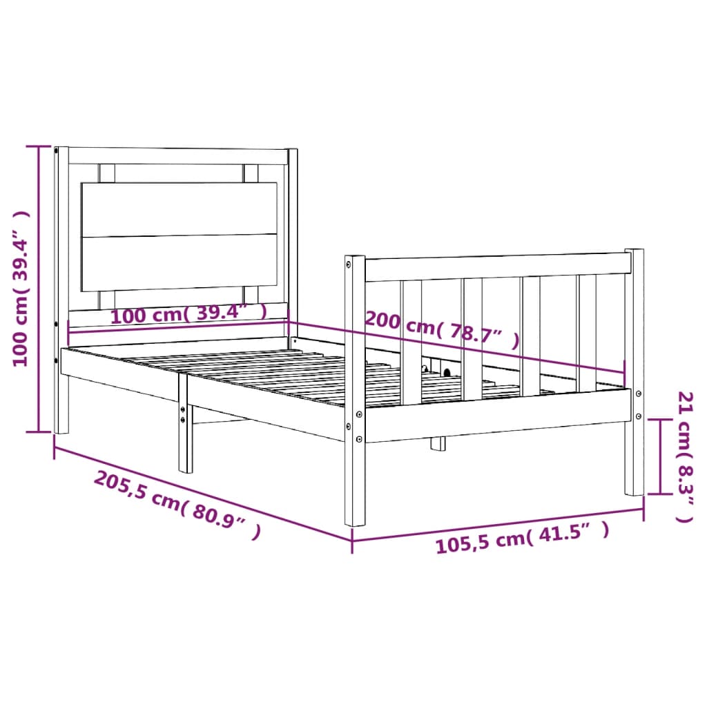 Estructura de cama sin colchón madera maciza de pino 100x200 cm vidaXL