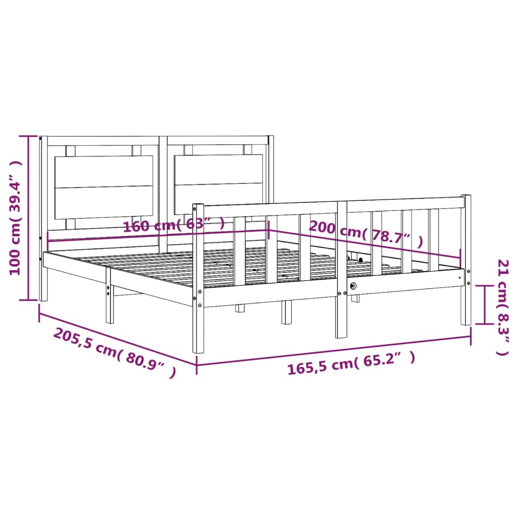 Estructura de cama sin colchón madera maciza de pino 160x200 cm vidaXL