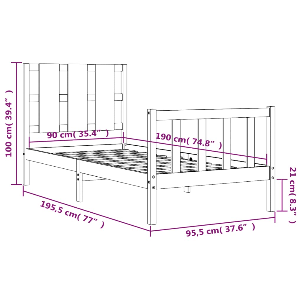 Estructura de cama sin colchón madera maciza de pino 90x190 cm vidaXL