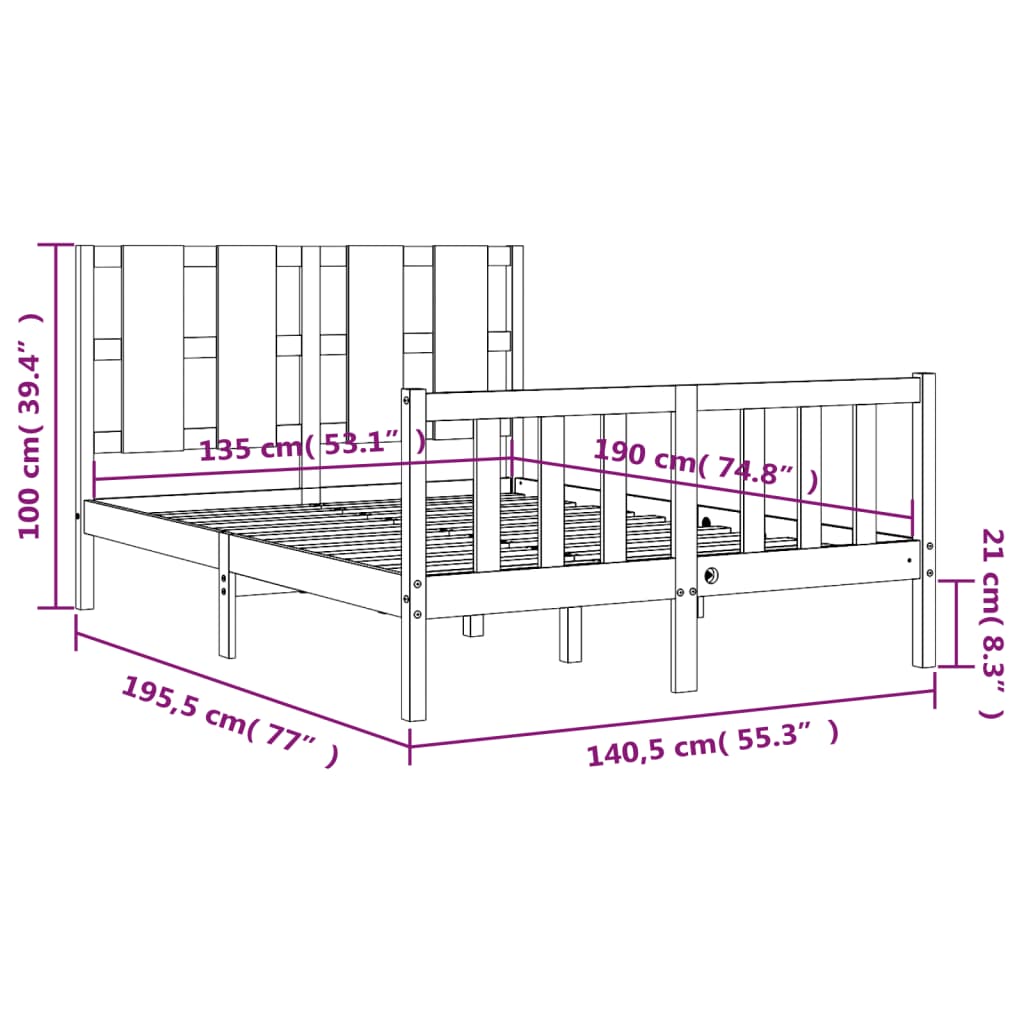 Estructura de cama de matrimonio con cabecero madera maciza vidaXL