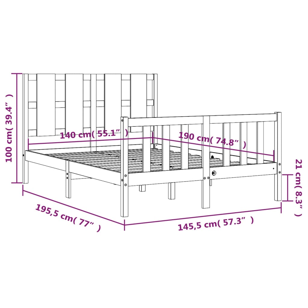 Estructura de cama sin colchón madera de pino blanca 140x190 cm vidaXL