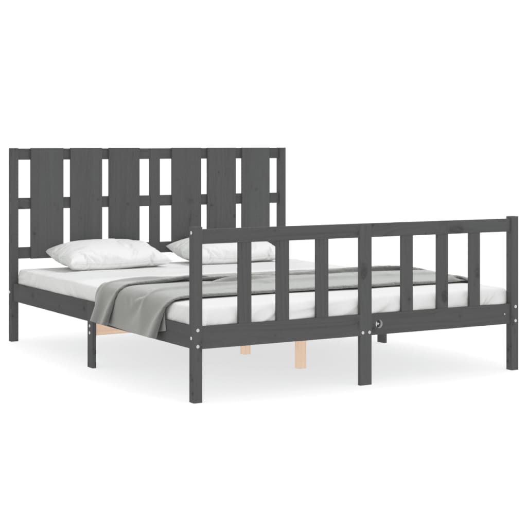 Estructura de cama matrimonio con cabecero madera maciza gris vidaXL