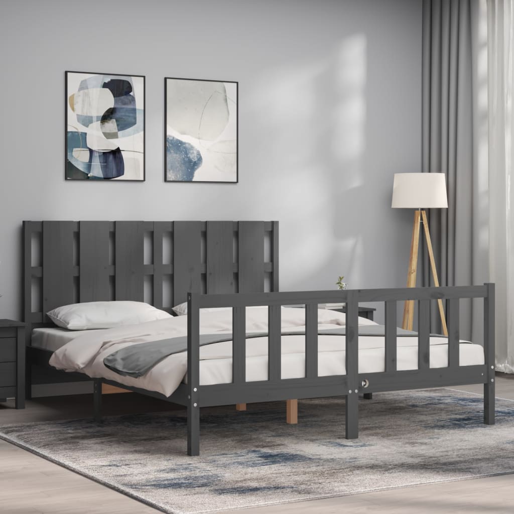 Estructura de cama matrimonio con cabecero madera maciza gris vidaXL