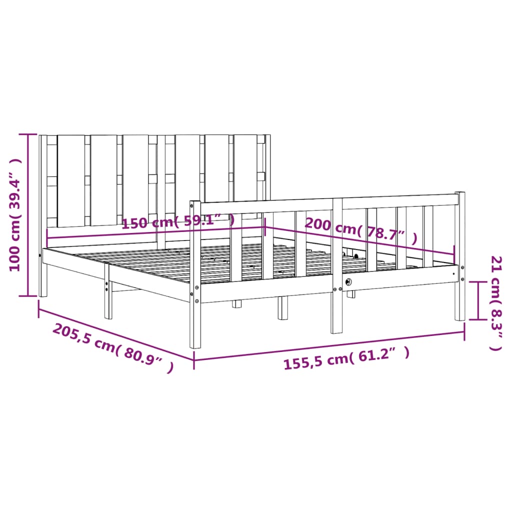 Estructura de cama matrimonio con cabecero madera maciza gris vidaXL