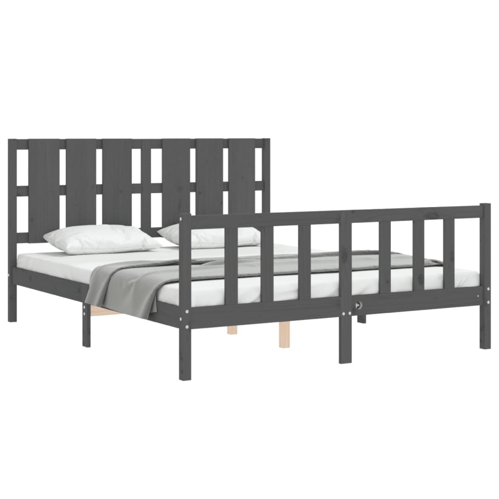 Estructura de cama matrimonio con cabecero madera maciza gris vidaXL