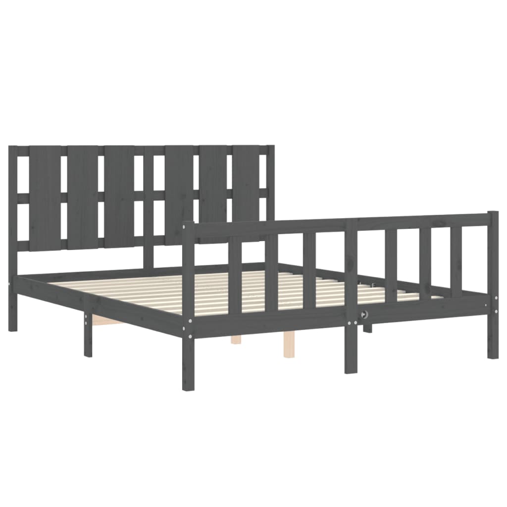 Estructura de cama matrimonio con cabecero madera maciza gris vidaXL