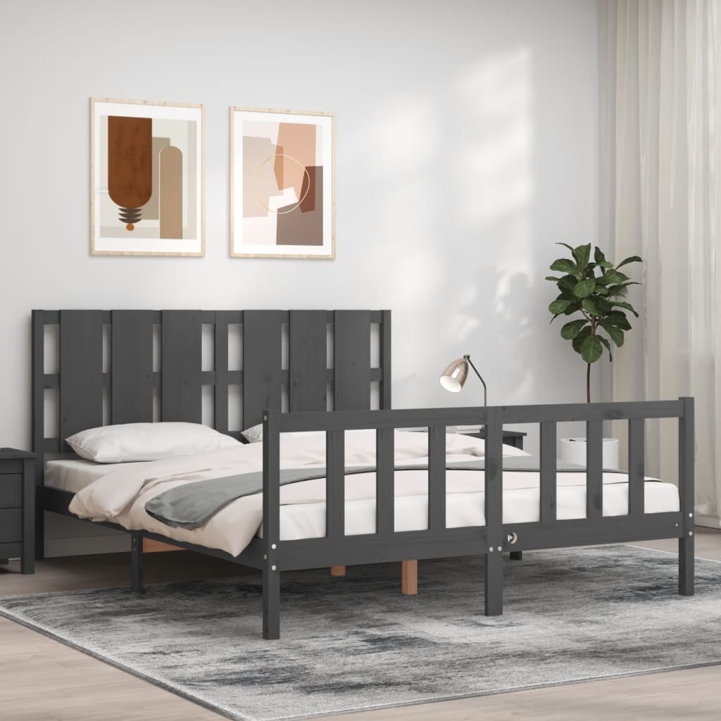 Estructura de cama matrimonio con cabecero madera maciza gris vidaXL