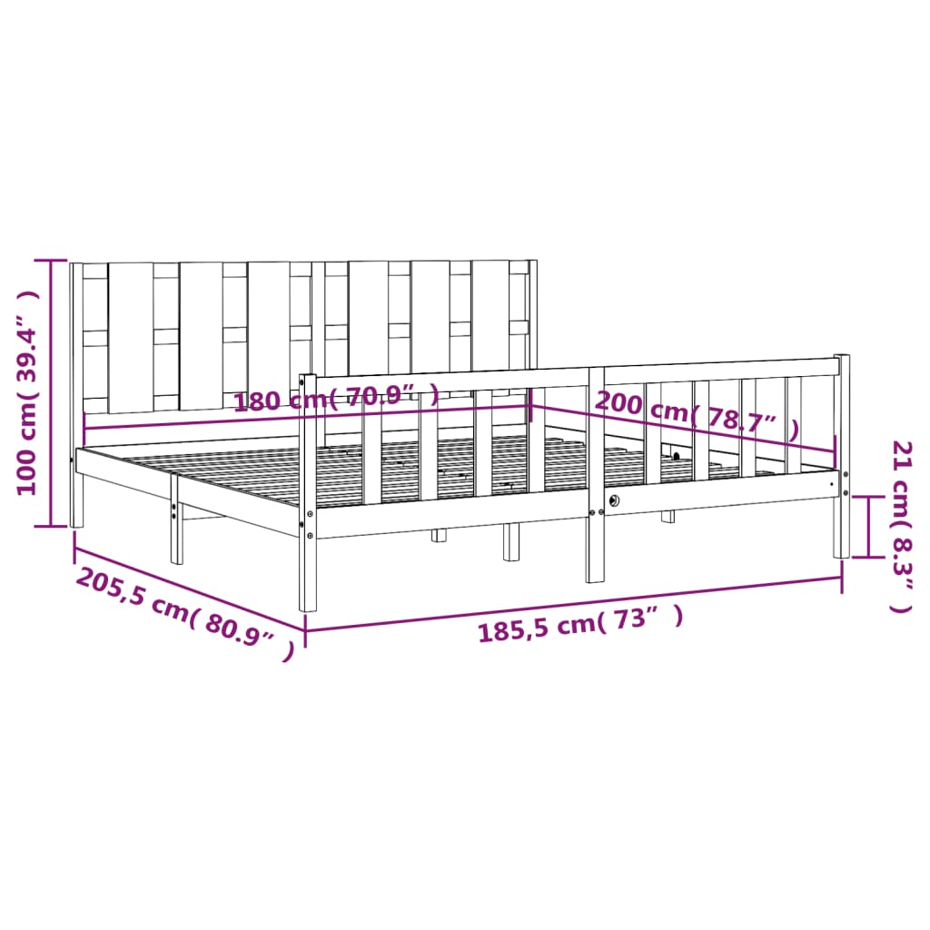 Estructura de cama con cabecero madera maciza 180x200 cm vidaXL