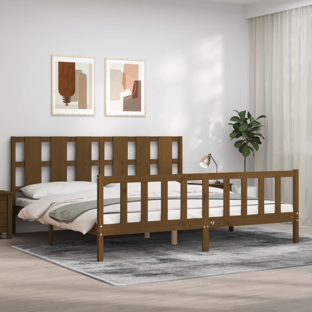 Vetonek Estructura cama y cabecero madera maciza marrón miel 200x200 cm