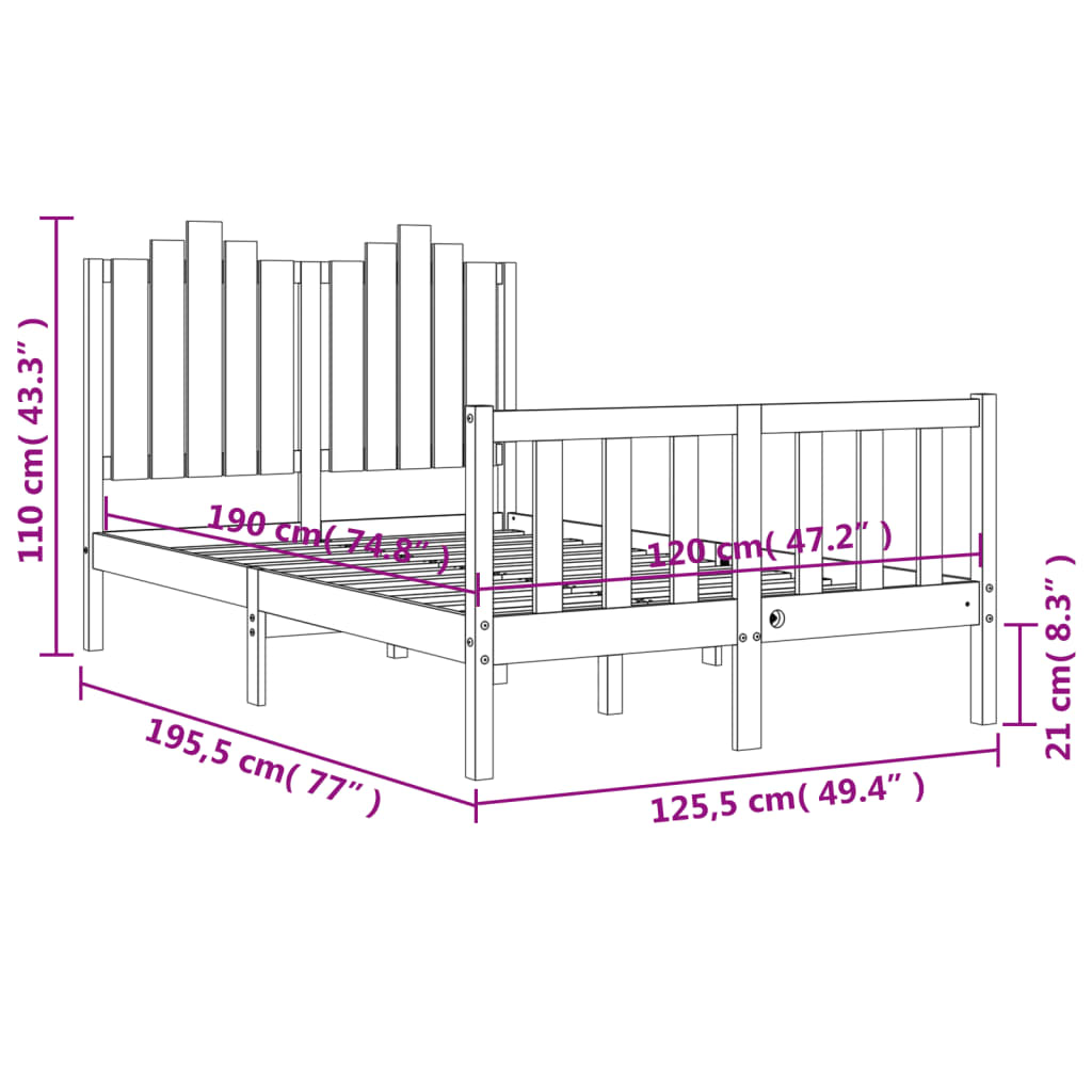 Estructura cama de matrimonio con cabecero madera maciza blanco vidaXL