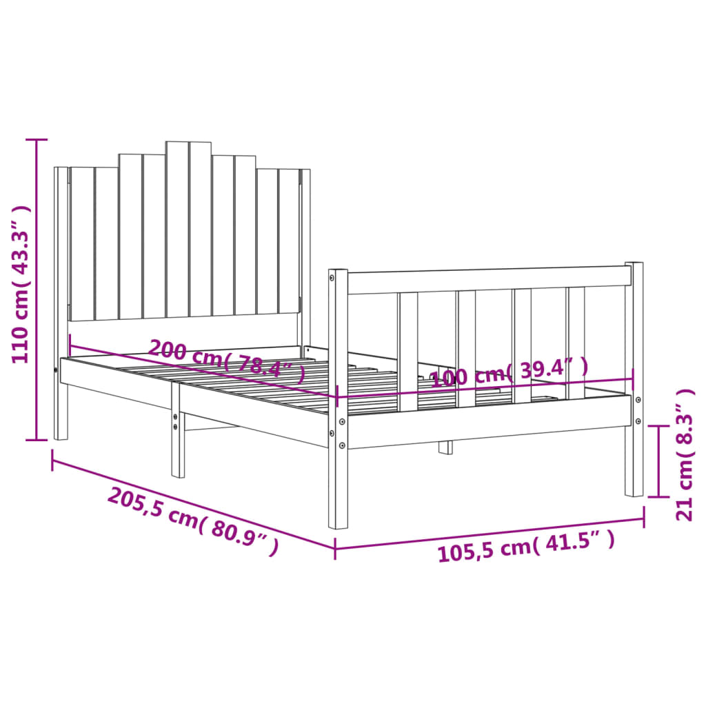 Estructura de cama sin colchón madera maciza de pino 100x200 cm vidaXL