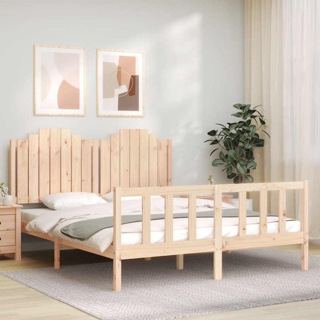 Estructura de cama de matrimonio con cabecero madera maciza vidaXL