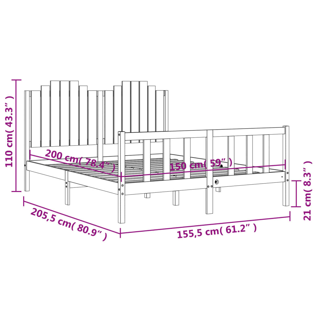 Estructura de cama de matrimonio con cabecero madera maciza - Vetonek