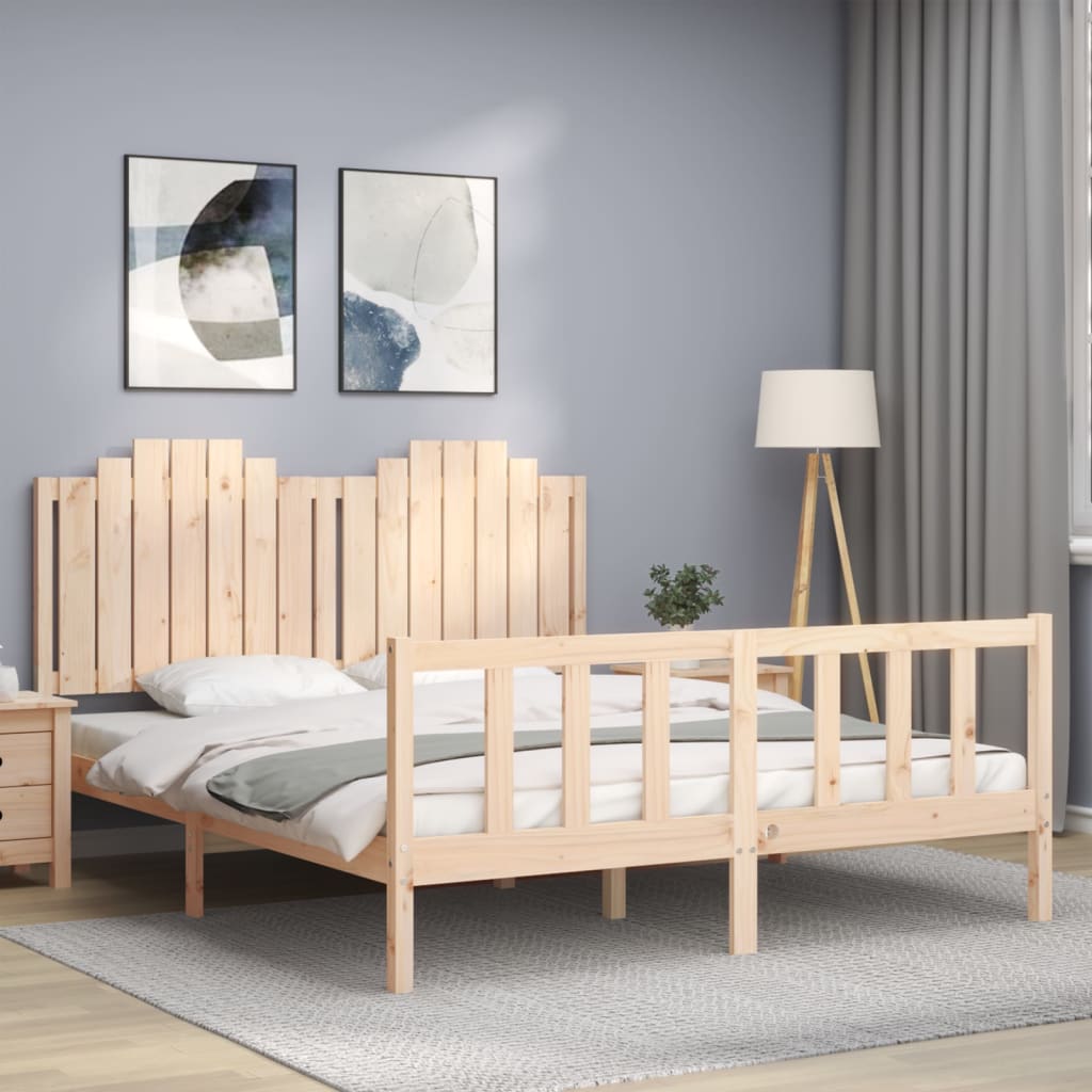 Estructura de cama de matrimonio con cabecero madera maciza vidaXL