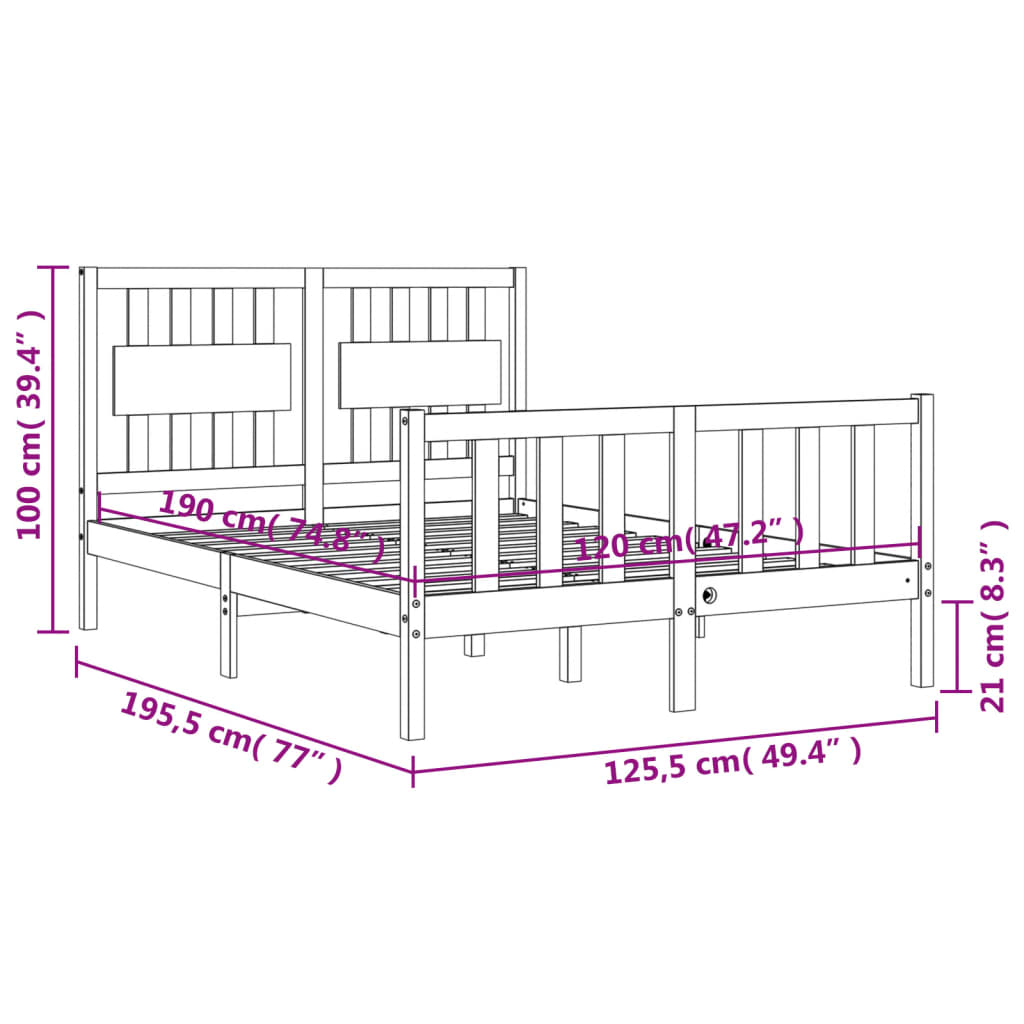 Estructura cama de matrimonio con cabecero madera maciza blanco vidaXL