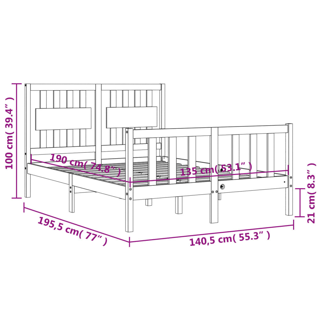 Estructura cama de matrimonio con cabecero madera maciza negro