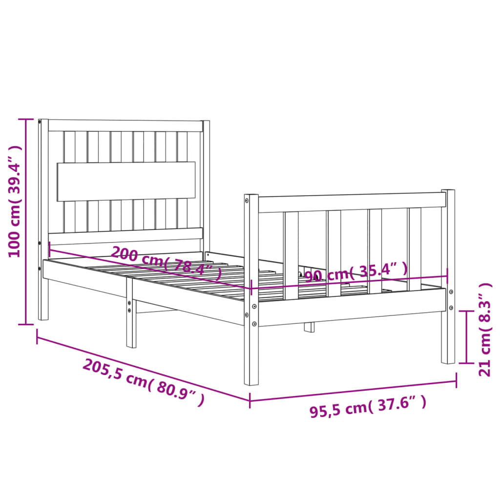 Estructura de cama sin colchón madera maciza de pino 90x200 cm vidaXL