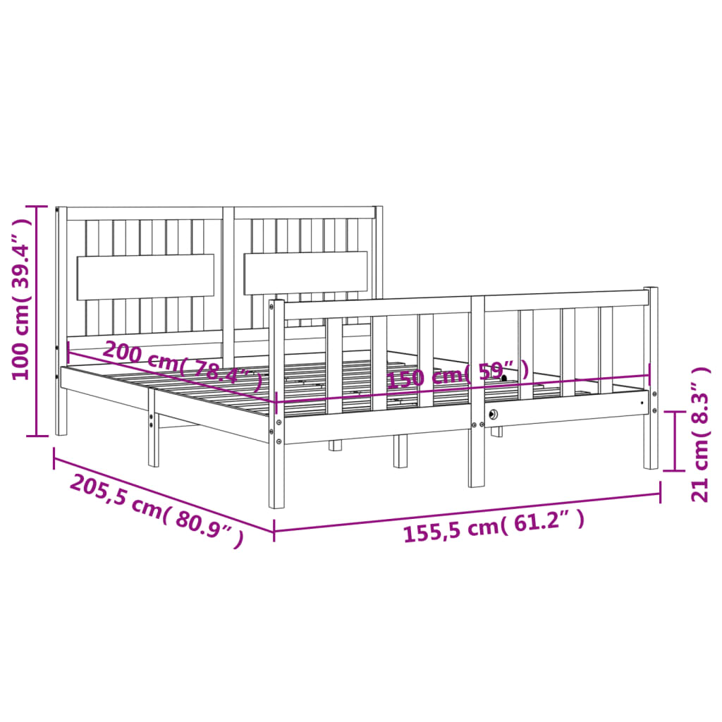 Estructura de cama matrimonio con cabecero madera maciza blanco vidaXL