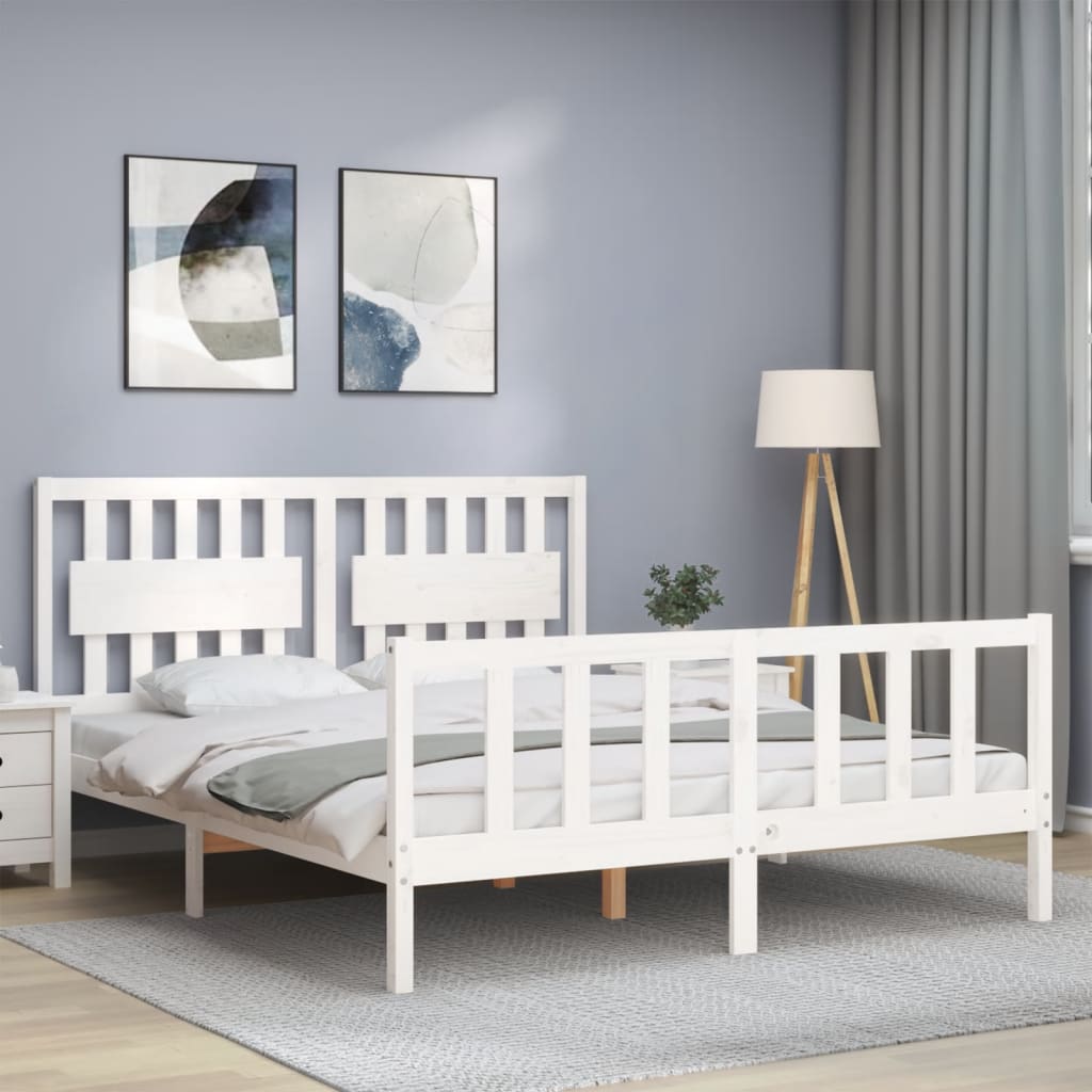 Estructura de cama matrimonio con cabecero madera maciza blanco vidaXL