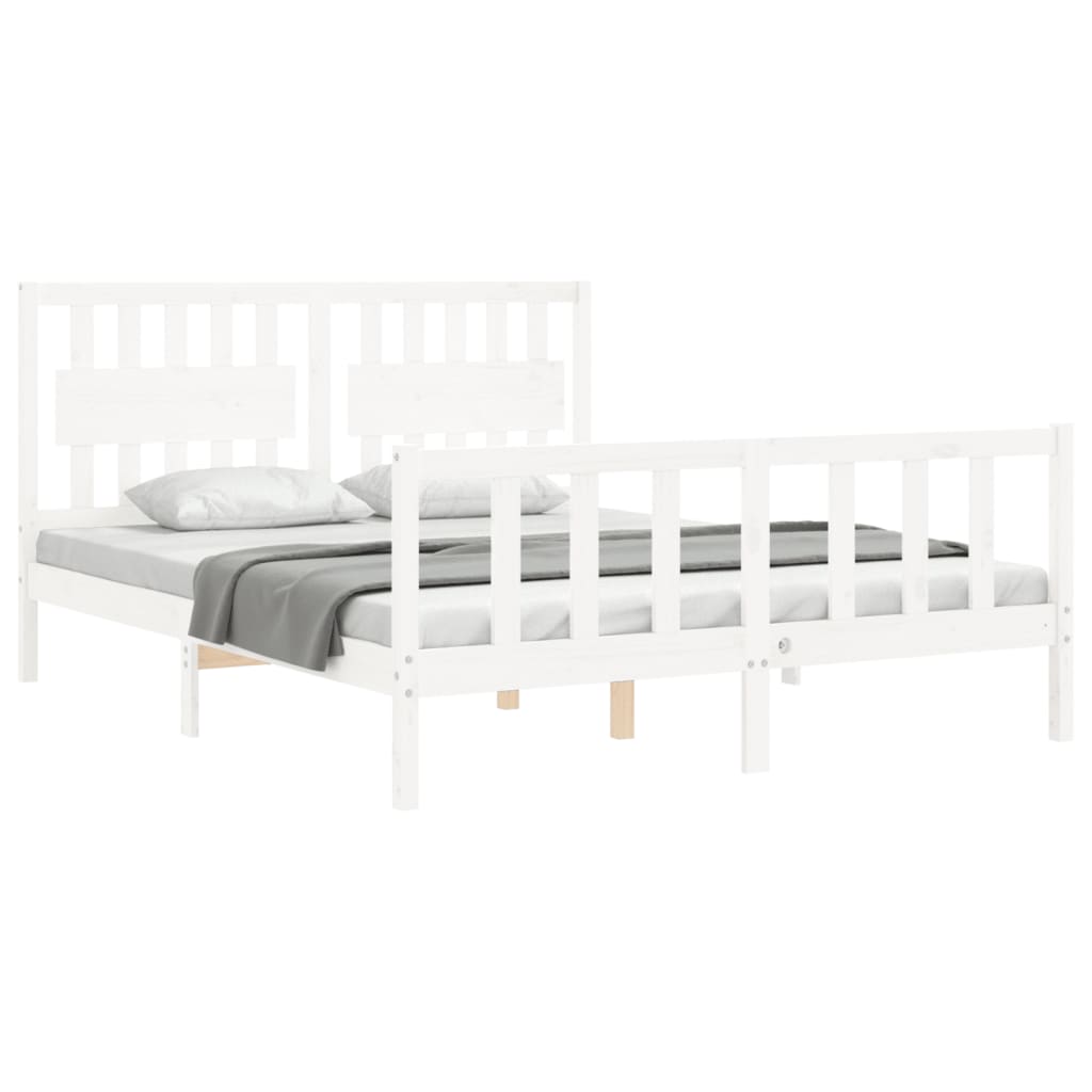 Estructura de cama matrimonio con cabecero madera maciza blanco vidaXL