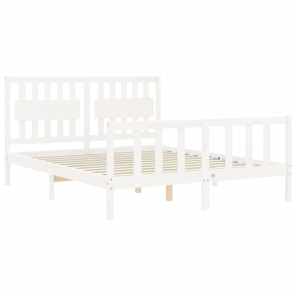 Estructura de cama matrimonio con cabecero madera maciza blanco vidaXL