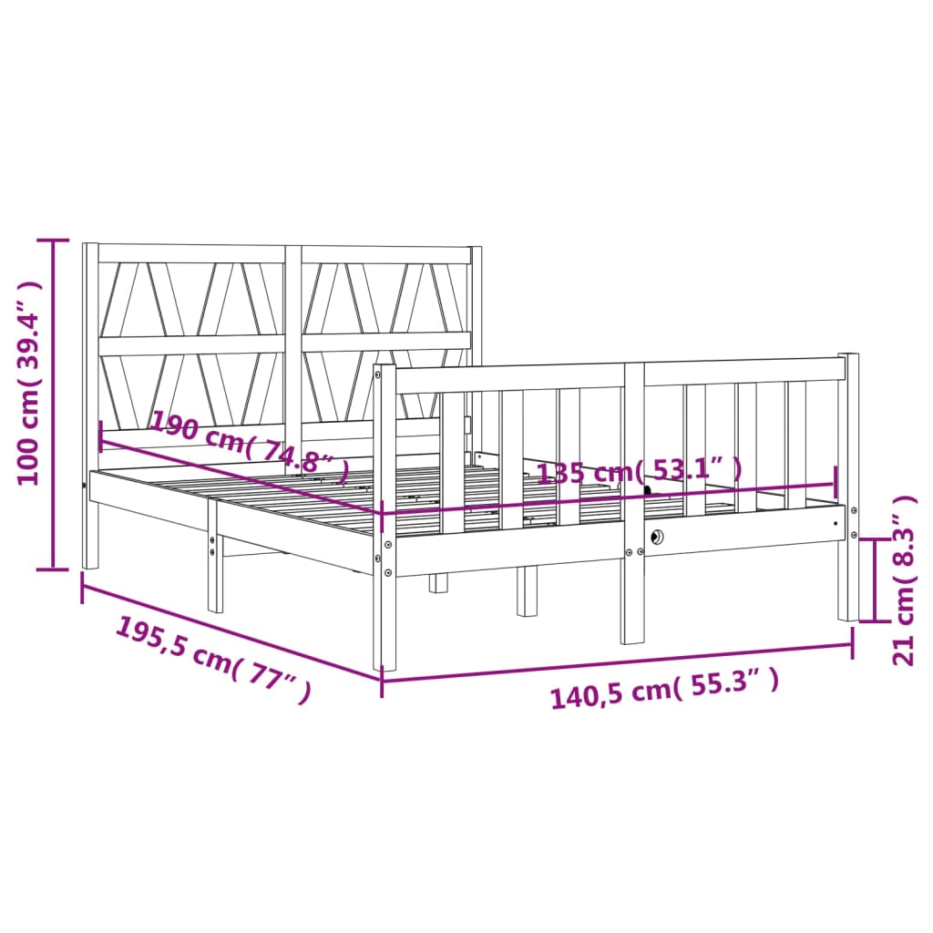 Estructura de cama de matrimonio con cabecero madera maciza vidaXL