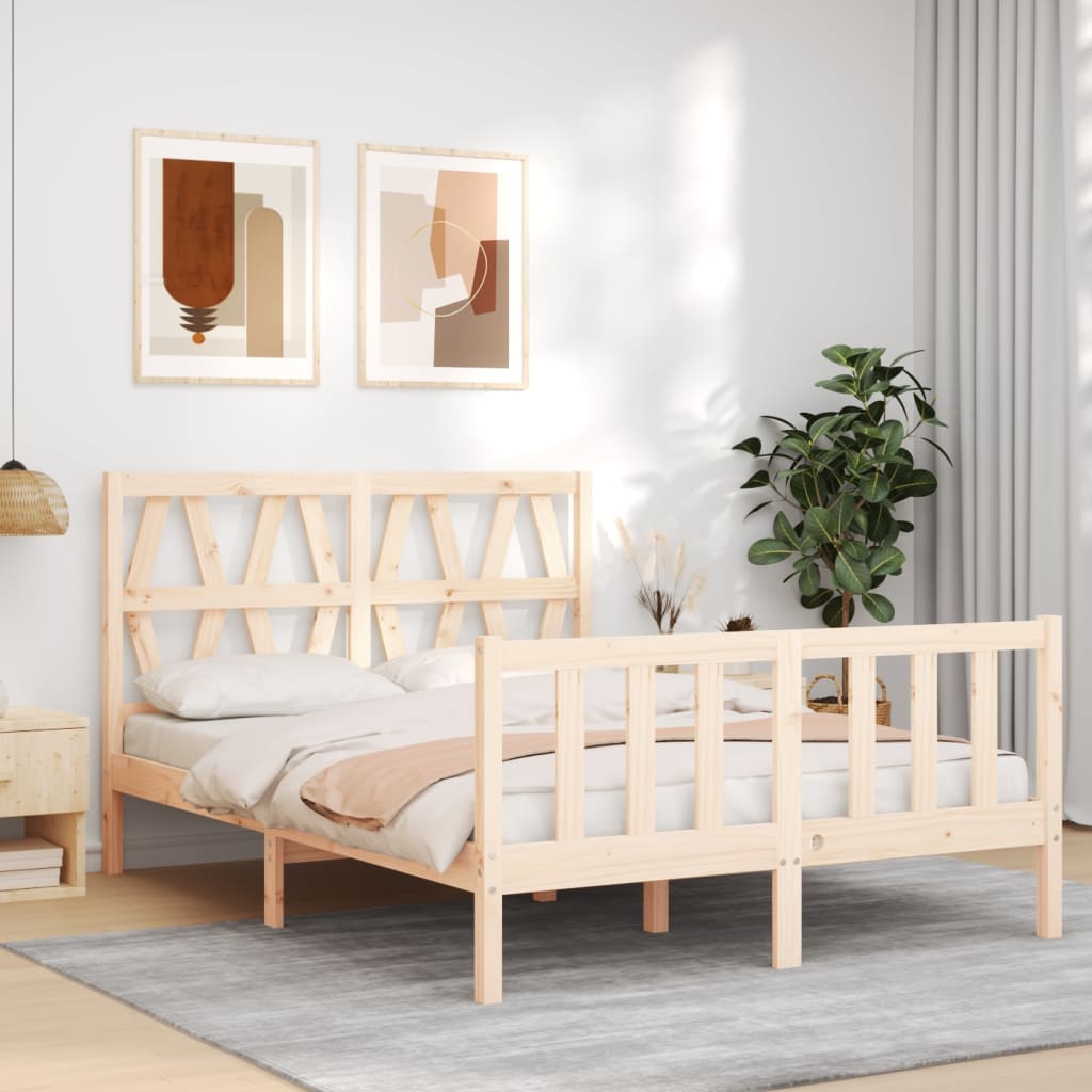 Estructura de cama de matrimonio con cabecero madera maciza vidaXL