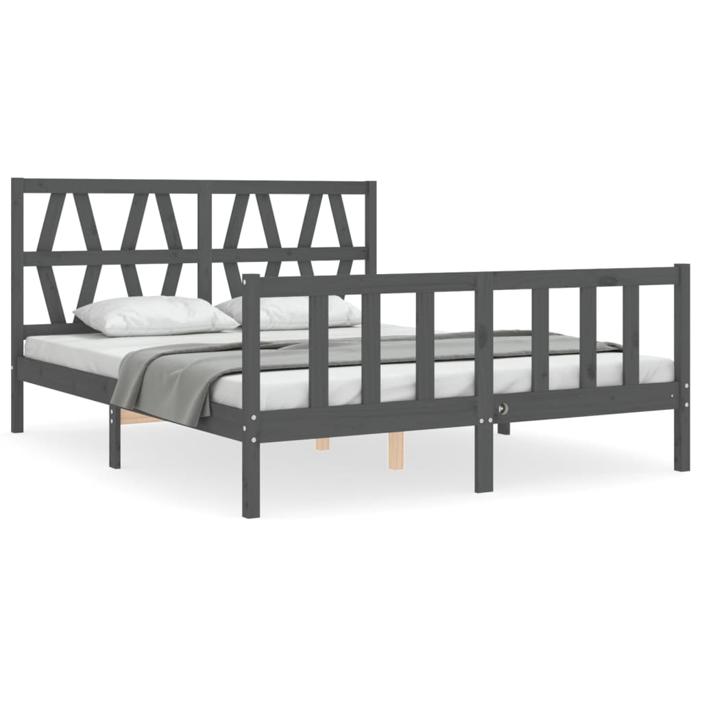 Estructura de cama matrimonio con cabecero madera maciza gris vidaXL