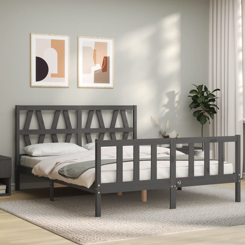 Estructura de cama matrimonio con cabecero madera maciza gris vidaXL