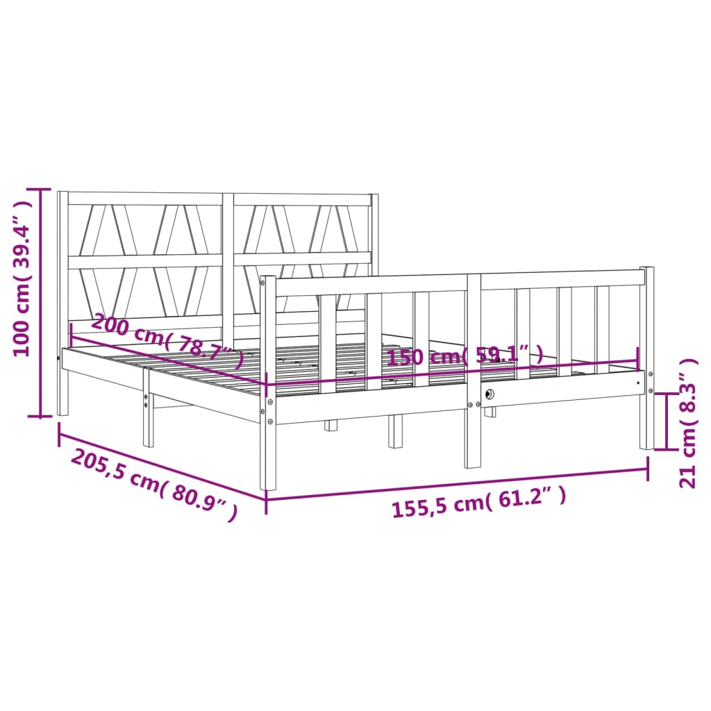 Estructura de cama matrimonio con cabecero madera maciza gris vidaXL