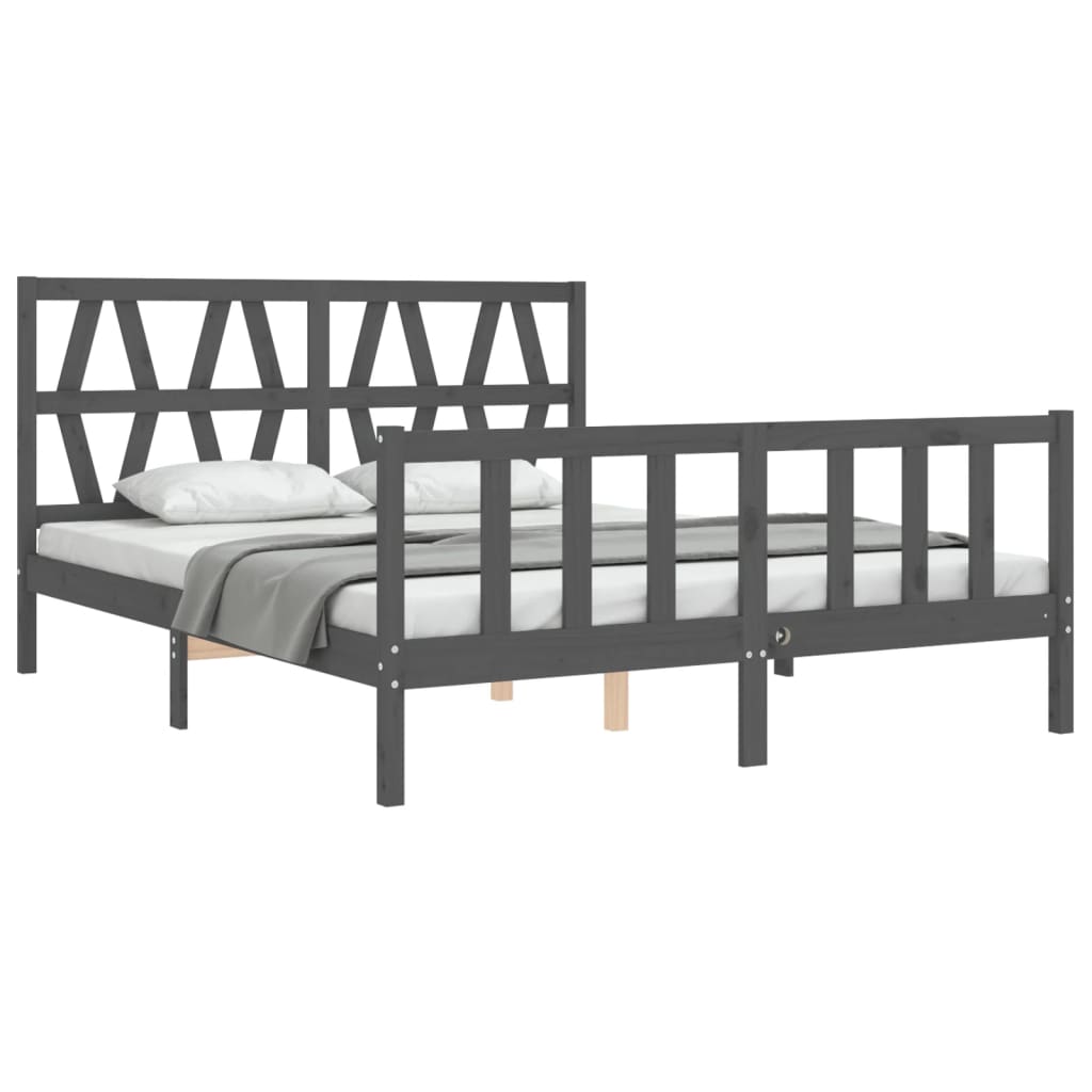 Estructura de cama matrimonio con cabecero madera maciza gris vidaXL