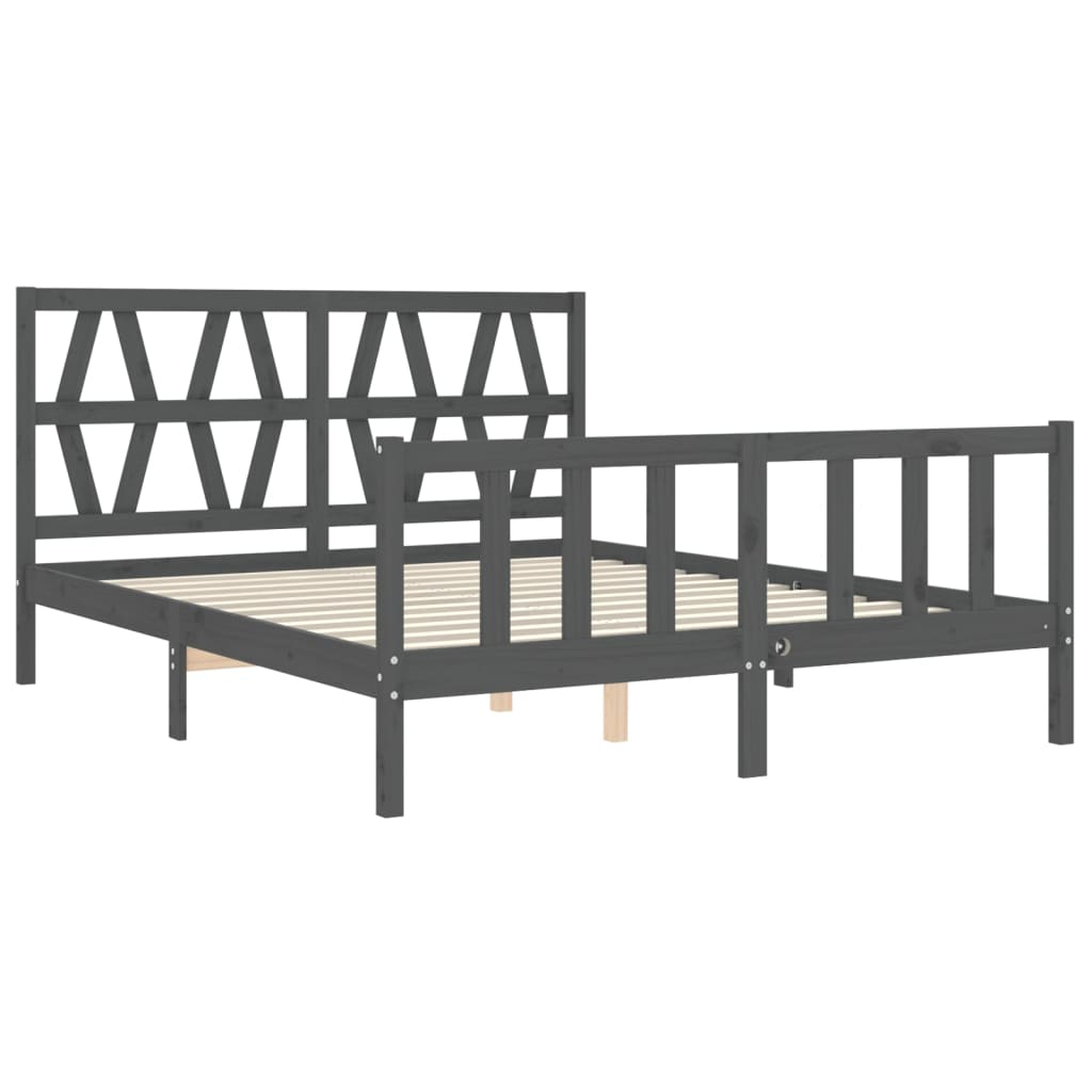 Estructura de cama matrimonio con cabecero madera maciza gris vidaXL