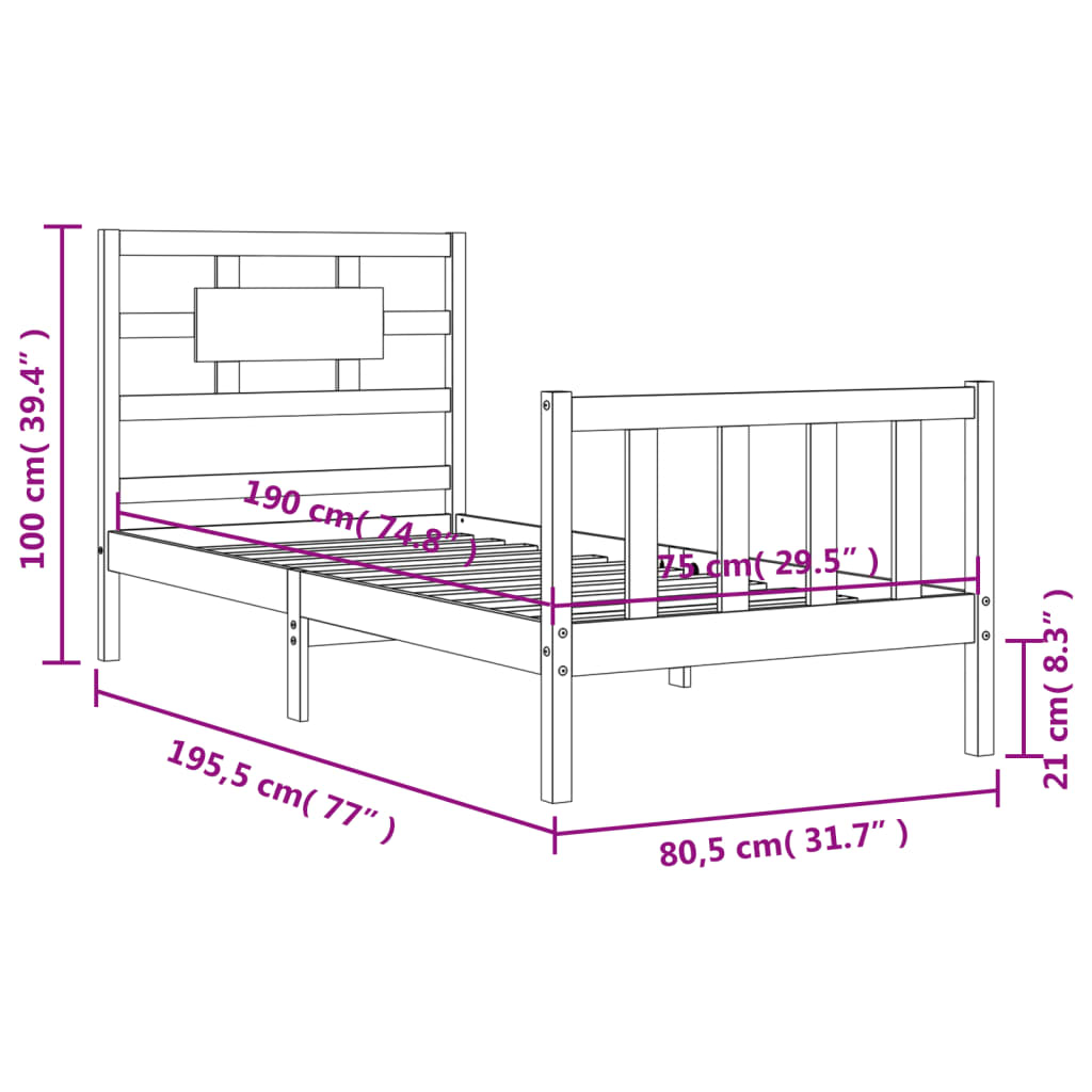 Estructura de cama individual con cabecero madera maciza vidaXL