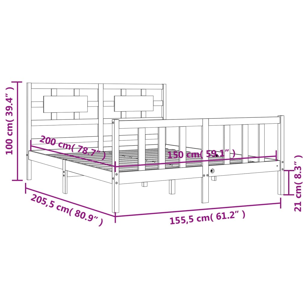 Estructura de cama de matrimonio con cabecero madera maciza vidaXL