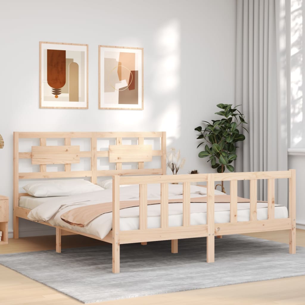 Estructura de cama de matrimonio con cabecero madera maciza vidaXL