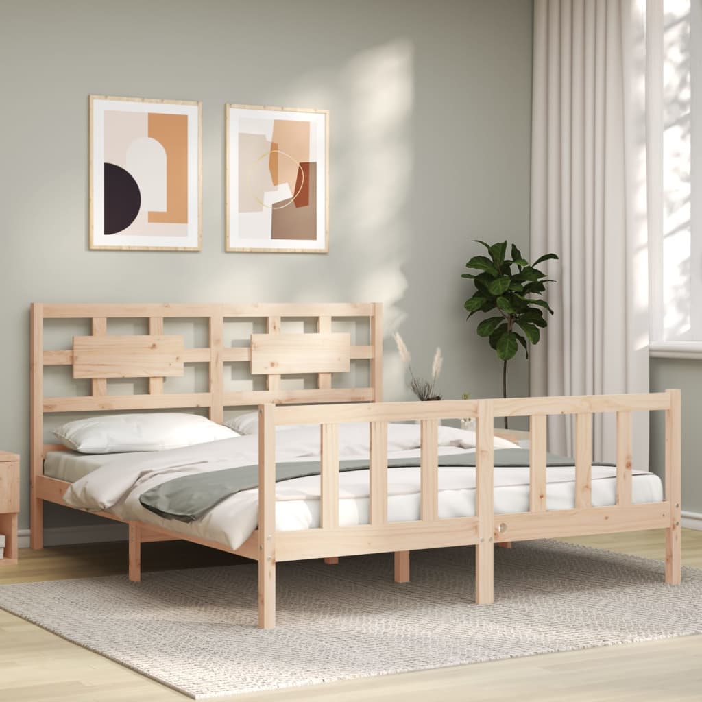 Estructura de cama de matrimonio con cabecero madera maciza vidaXL