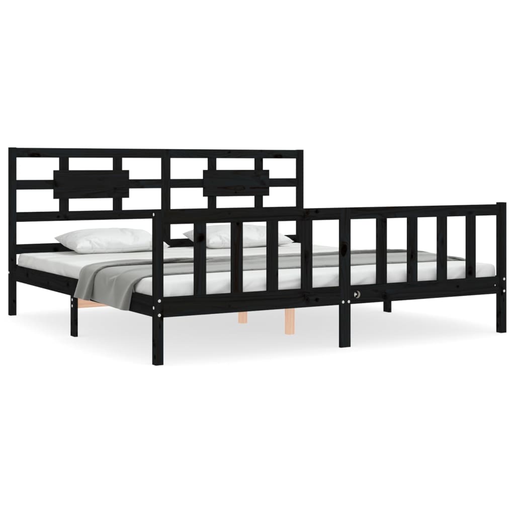 Estructura cama de matrimonio con cabecero madera maciza negro vidaXL