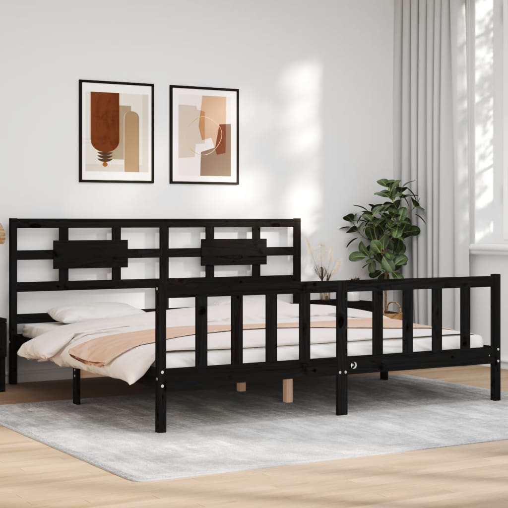 Estructura cama de matrimonio con cabecero madera maciza negro vidaXL