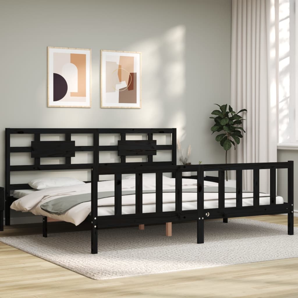 Estructura cama de matrimonio con cabecero madera maciza negro vidaXL